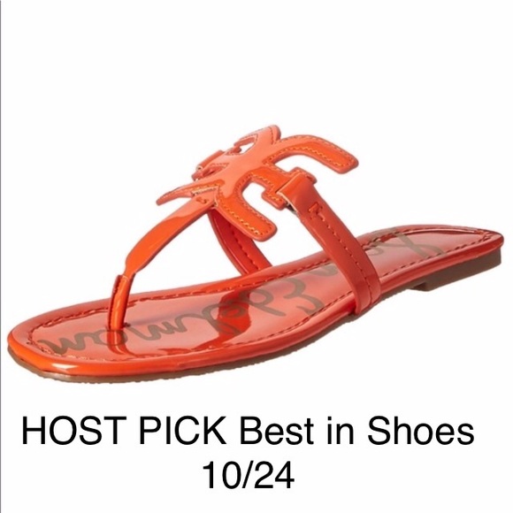 Sam Edelman Carter Flat Sandal, Tangelo Patent 6W - Picture 2 of 9